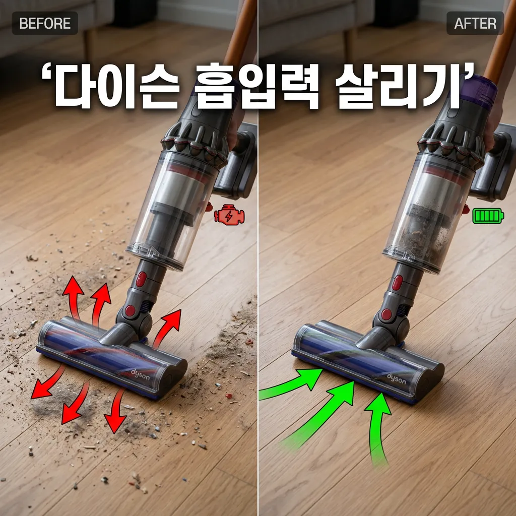 다이슨흡입력저하,필터청소,막힘해결,먼지통비우기,배터리교체,다이슨AS,무선청소기관리,다이슨V11,다이슨필터세척,청소기수리