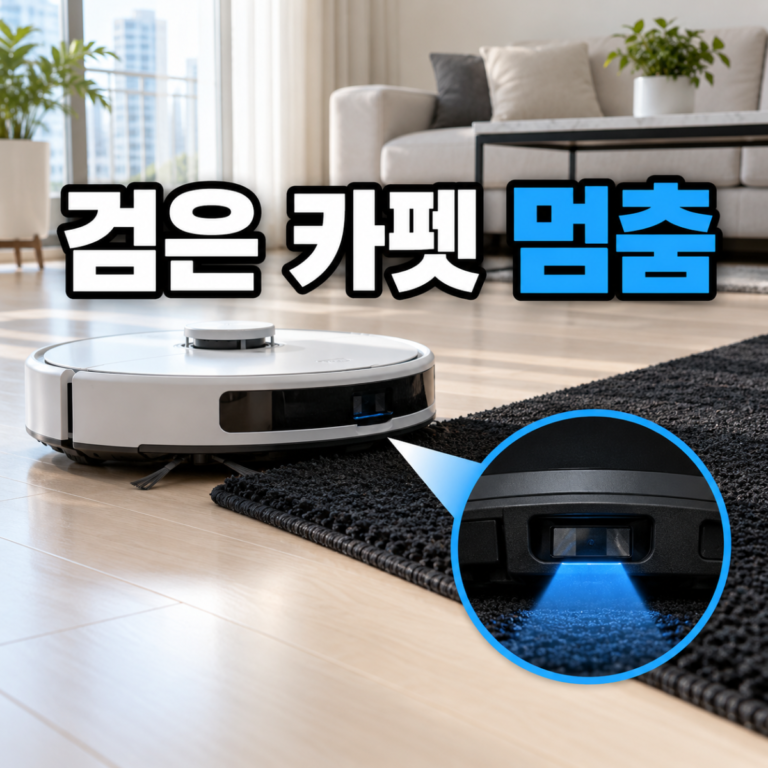 로봇청소기 검은 카펫 앞에서 멈출 때|낙하센서·먼지·재질 점검
