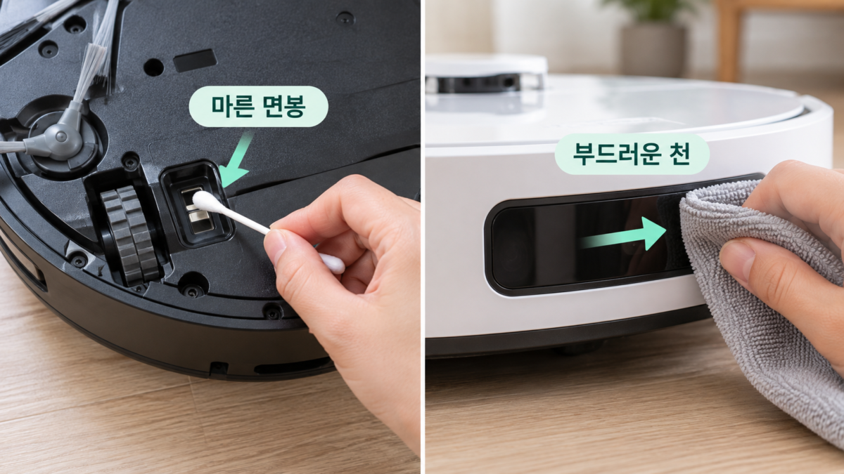 센서를 마른천으로 닦기