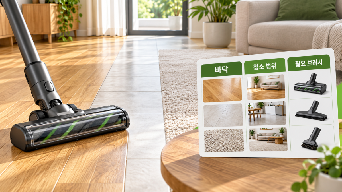 바닥과 청소 범위 확인