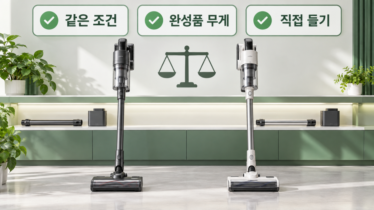 흡입력과 완성품 무게 비교