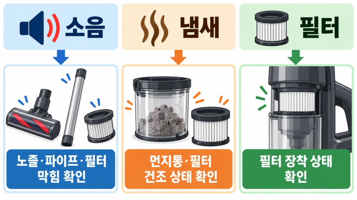 소음 냄새 필터 증상 분류